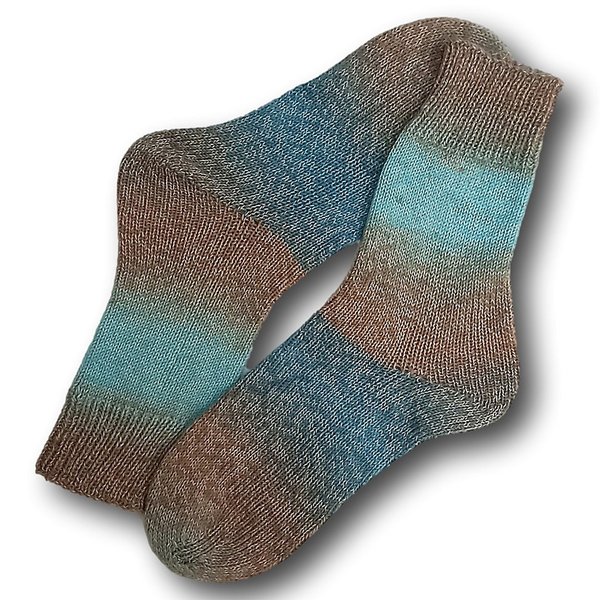 Gestrickte Socken mit Baumwolle Sand Aqua  Groesse 40/41